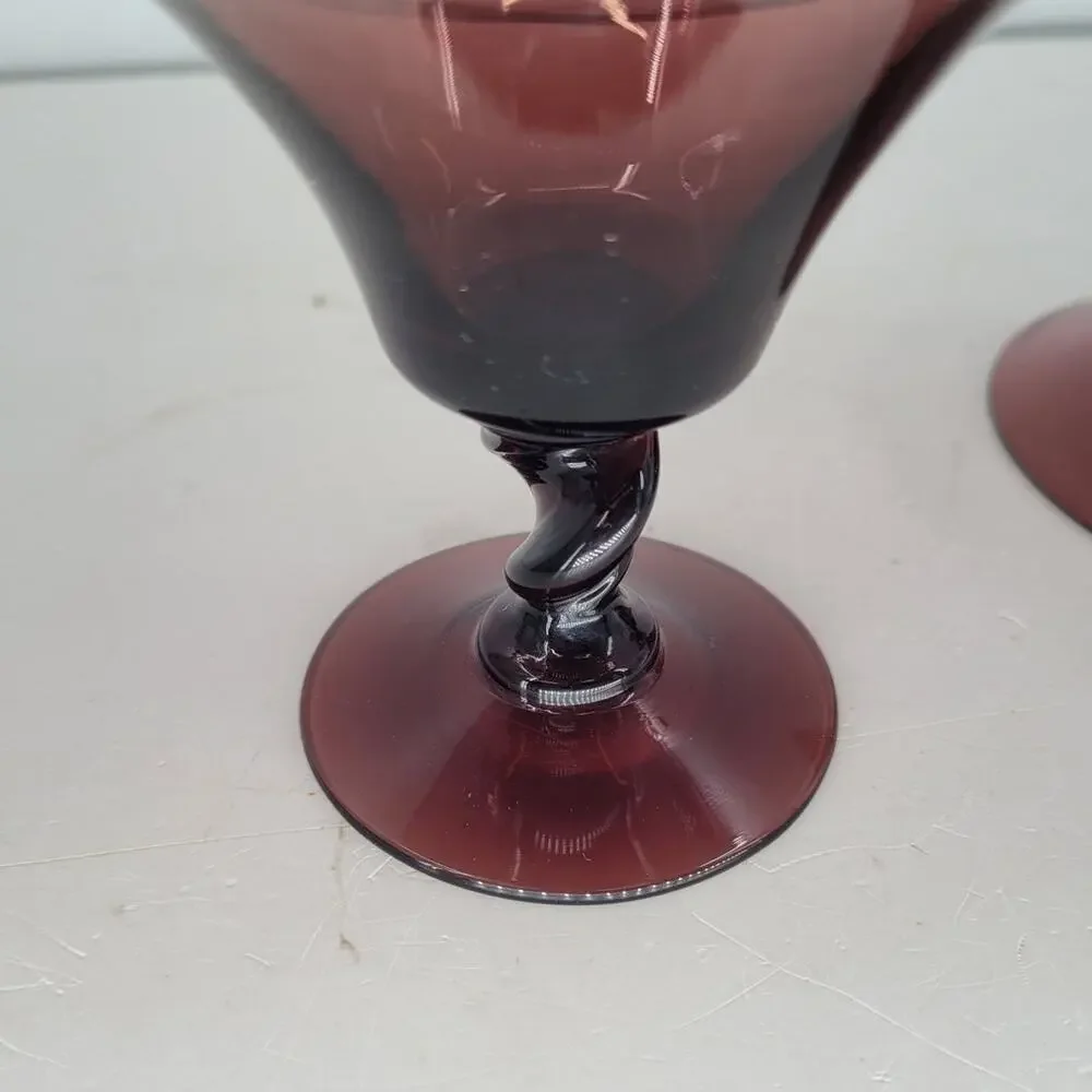 Vintage Empoli Amethyst Champagne Glasses‎ Purple Twisted Stem Pair 1-4